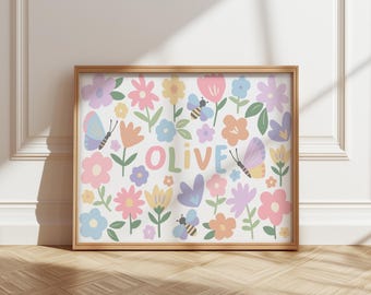 Personalised Flower Meadow Print: Colorful Kids Wall Art