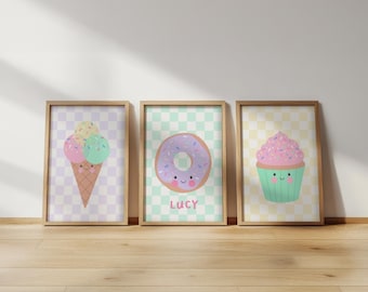 Personalised sweet treats print set: playroom nursery wall art