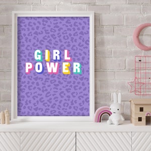 Girl Power - Colourful Leopard Print Wall Art, Girl’s Bedroom Poster, Inspirational Nursery Print, Playroom Decor, Kids Room Decor