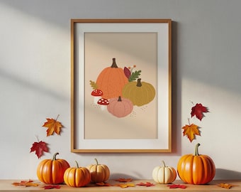 Autumn Pumpkins - Autumn Print, Gallery Wall Art, Halloween Decor, Cosy Fall Poster