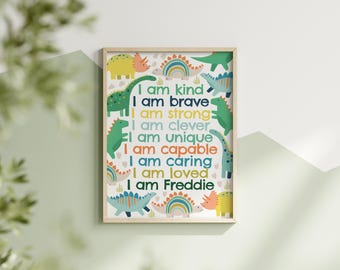 Dinosaur affirmation print: personalised kids room decor