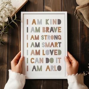 Quadro personalizado com mensagem de afirmação para crianças: Decoração para quarto de bebê, arte com nome personalizado