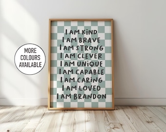 Personalised checkerboard affirmation print: kids nursery decor