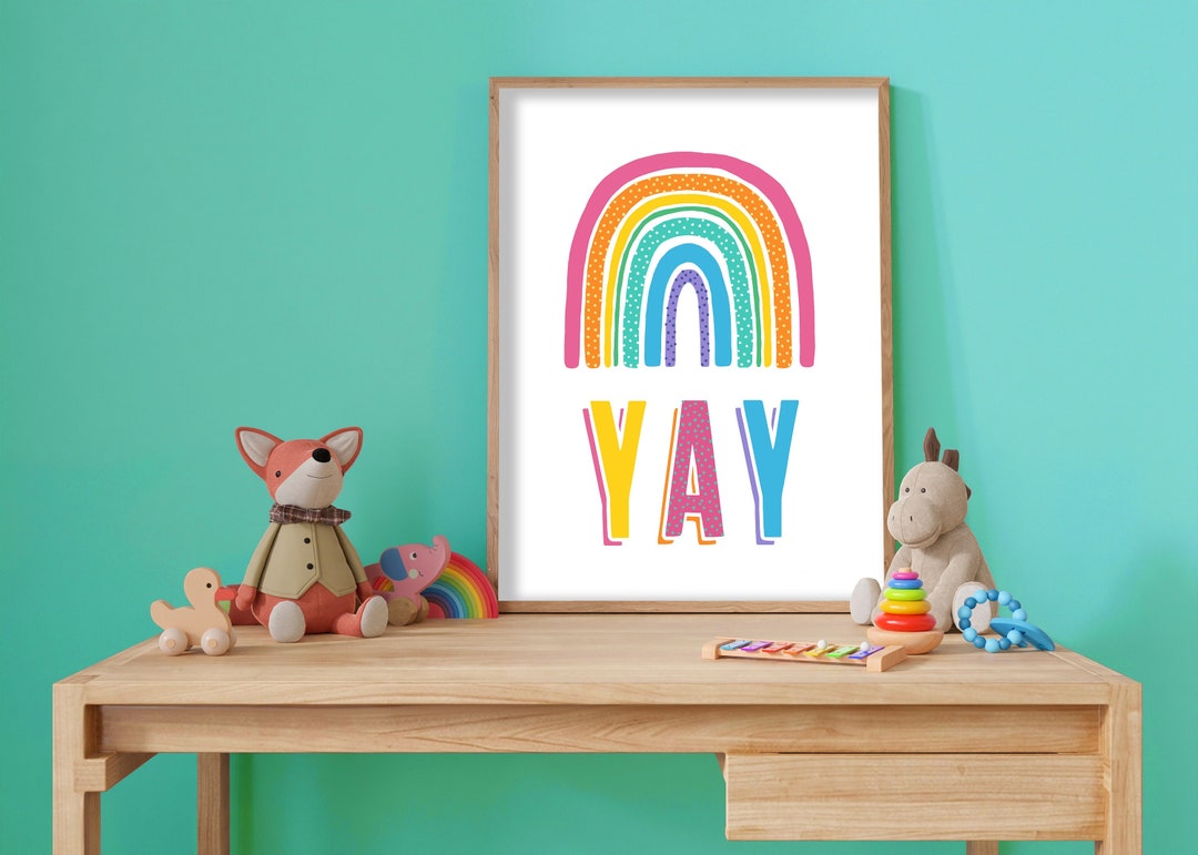 YAY Rainbow Colourful Rainbow Bedroom Print Kids Wall Art Etsy
