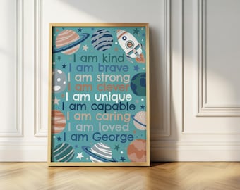 Space affirmation print: personalised nursery decor