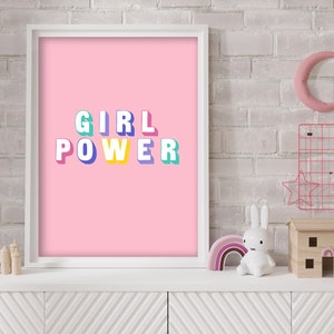 Girl Power - Feminist, Motivational Poster, Girlie, Fun Colourful Nursery Print, Girls Bedroom Decor, Positive Playroom Wall Art