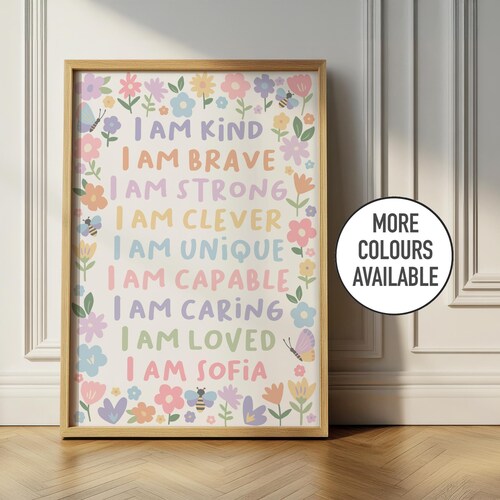 Lámina floral con mensajes positivos: decoración personalizada para la habitación del bebé.