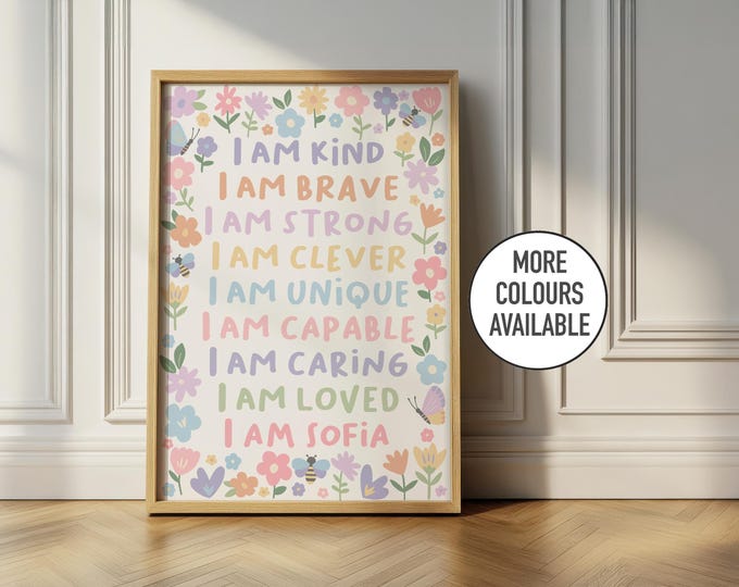 Floral affirmation print: personalised nursery decor