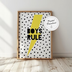 Boys Rule Lightening Bolt Bedroom/Nursery print - Instant Download