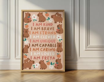 Personalised capybara affirmation print: nursery wall art