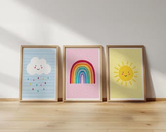 Weather print set: rainbow, cloud, sunshine - playroom wall art