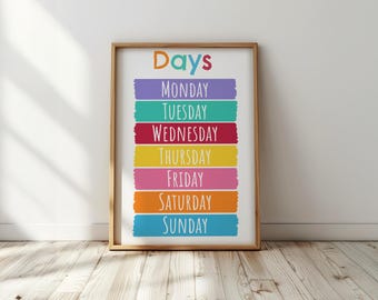 Days Of The Week - Kid's Colourful Playroom Print, Children’s Bedroom Wall Art, Kid’s Playroom Decor