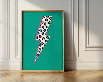 Leopard print lightning bolt art print: colorful kids decor