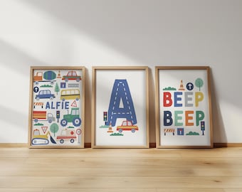 Personalised transport prints: playroom wall art set