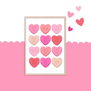 Cuori Dolci - Stampa Artistica da Parete, Parete Galleria, Poster per Camera da Letto, Cuori d'Amore, Decorazioni per San Valentino, Caramelle, Dolciumi, Rosa