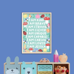Stampa con affermazione "Bosco" - Stampa personalizzata per la camera dei bambini, decorazione murale personalizzata, stampa per la sala giochi, decorazione per la cameretta dei bambini