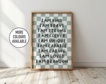 Personalised checkerboard affirmation print: kids nursery decor