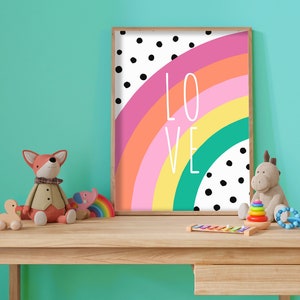 Love Rainbow - Bright and Colourful Wall Art, Kids Bedroom Poster, Playroom Decor, Nursery Print