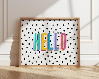 Hello - colourful dotty wall art bedroom print