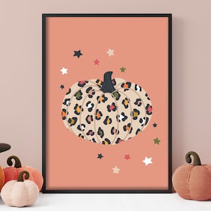 Leopard Print Pumpkin - Autumn Print, Gallery Wall Art, Halloween Decor, Cosy Fall Poster