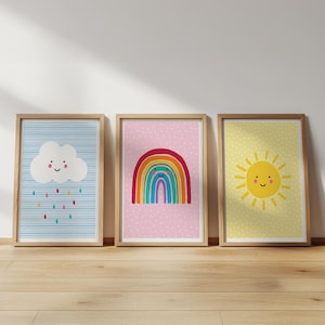 Weather print set: rainbow, cloud, sunshine - playroom wall art