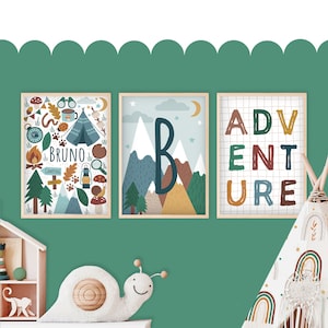 Aventura de Camping - Láminas personalizadas para la sala de juegos, arte mural infantil, dormitorio infantil, decoración de la sala de juegos, pósteres para la habitación de los niños