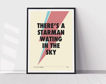 Starman, david bowie lyrics poster, print, wall art, home decor