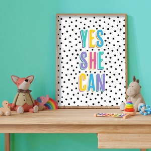 Sí, ella puede - Arte de pared para guardería, impresión para sala de juegos, decoración para habitación infantil, póster para dormitorio de niña