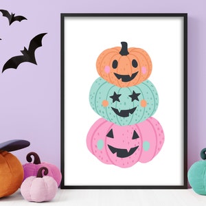 Kürbis Trio - Pastell Halloween Dekoration, Herbst Print, Galerie Wandkunst