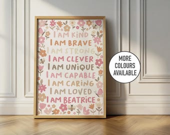 Floral affirmation print: personalised nursery decor