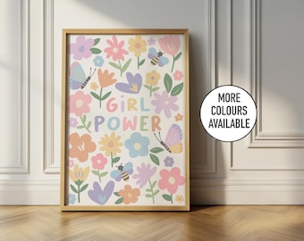 Girl Power Floral Nursery Print: Pastel Kids Wall Art