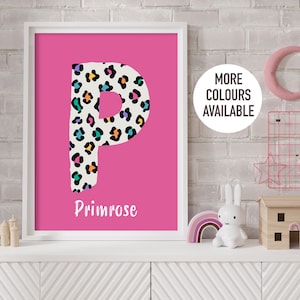 Name and Initial Print - Personalised colourful Leopard Print, Custom Kids Bedroom Decor, Nursery Wall Art, Fun Playroom Print,Girl’s Room