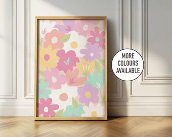 Floral Art Print: Flower Power Pastel Wall Decor