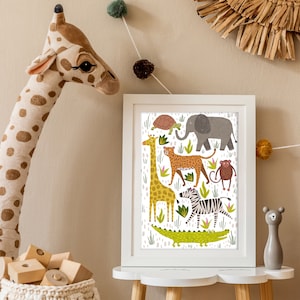 Safari Animals Print - Boys Bedroom, Nursery Wall Art, Playroom Print, Kids Room Decor, Children's Bedroom