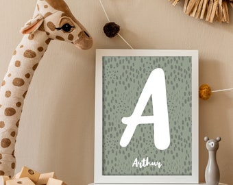 Animal Print Initial/Name - Impresión de nombre personalizado para niños, arte de pared de guardería, dormitorio de niño, regalo personalizado para niños, pared de galería para niños