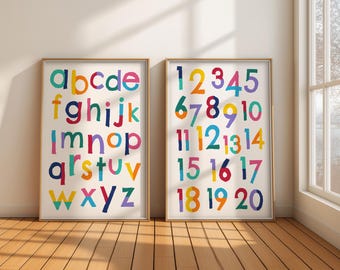 Alphabet and Numbers Print Set: Colorful Kids Educational Wall Art
