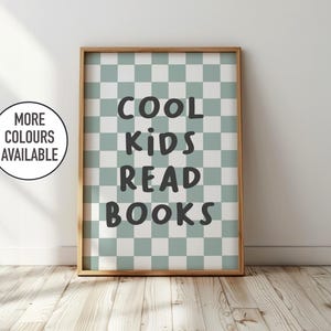 Cool kids read books - kids bedroom decor, fun nursery print, children's playroom wall art image 1