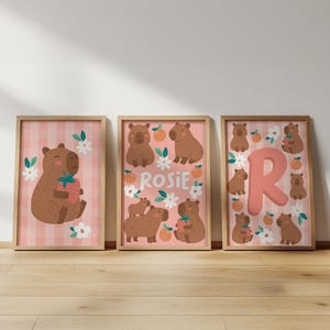 Personalised capybara print set: girls bedroom wall art