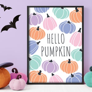 Hola Calabaza - Halloween pastel, Impresión otoñal, Arte mural de galería