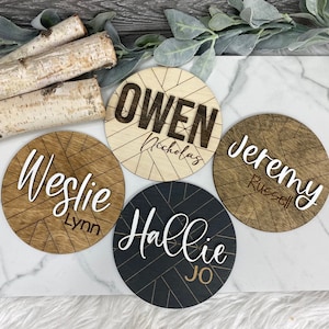3D Baby Name Sign: Engraved Birch Wood, Newborn Photo Prop