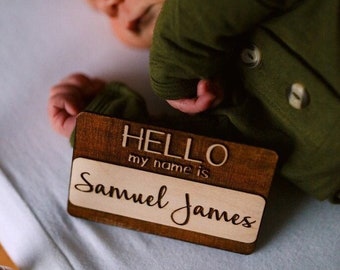 Hello My Name Is Baby Name Sign | Baby Name Sign | Wooden Name Sign | Newborn Name sign | Hospital Announcement | Baby Name Reveal 4”