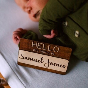 Hello My Name Is Baby Name Sign | Baby Name Sign | Wooden Name Sign | Newborn Name sign | Hospital Announcement | Baby Name Reveal 4”