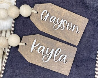 Personalized Wood Stocking Name Tags: Laser Cut Christmas Decor