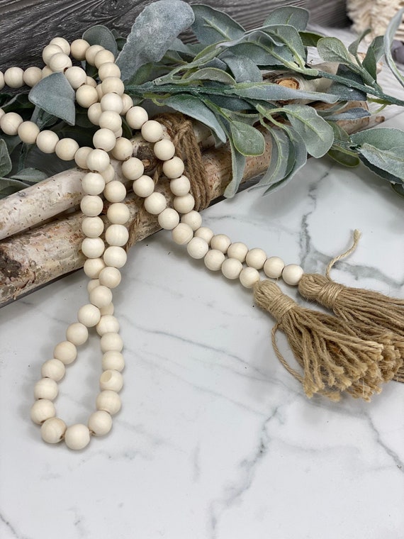 Wood Beads Garland Decor Farmhouse Beads with Tassels for