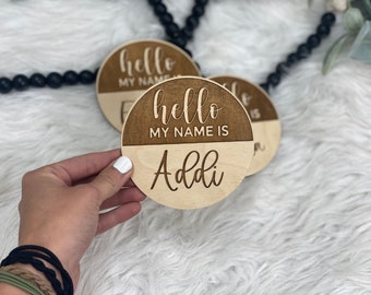 Hello my name is | Baby Name Sign | Wooden Baby Name Sign | Hospital Announcement | Baby Name Reveal | Newborn Name sign | Circle Name sign