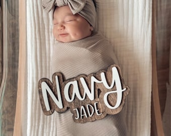 3D Wooden Baby Name Sign: Birch Wood Birth Announcement