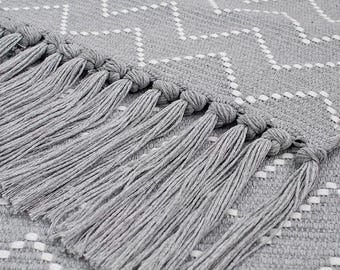 Gray Chevron Cotton Linen Rug: Washable Kitchen Mat 24x36