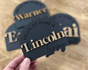 Personalized Wooden Baby Name Sign for Hospital Announcement & Nursery Decor - Hello My Name Is