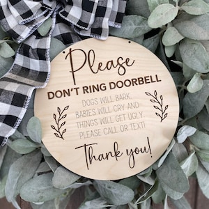 Don’t ring doorbell sign | Baby sleeping sign | Door Hanger | Wreath Sign | Shhh Baby Sleeping | Front Door Sign | Dogs will Bark