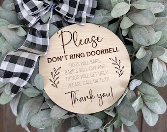 Don’t ring doorbell sign | Baby sleeping sign | Door Hanger | Wreath Sign | Shhh Baby Sleeping | Front Door Sign | Dogs will Bark